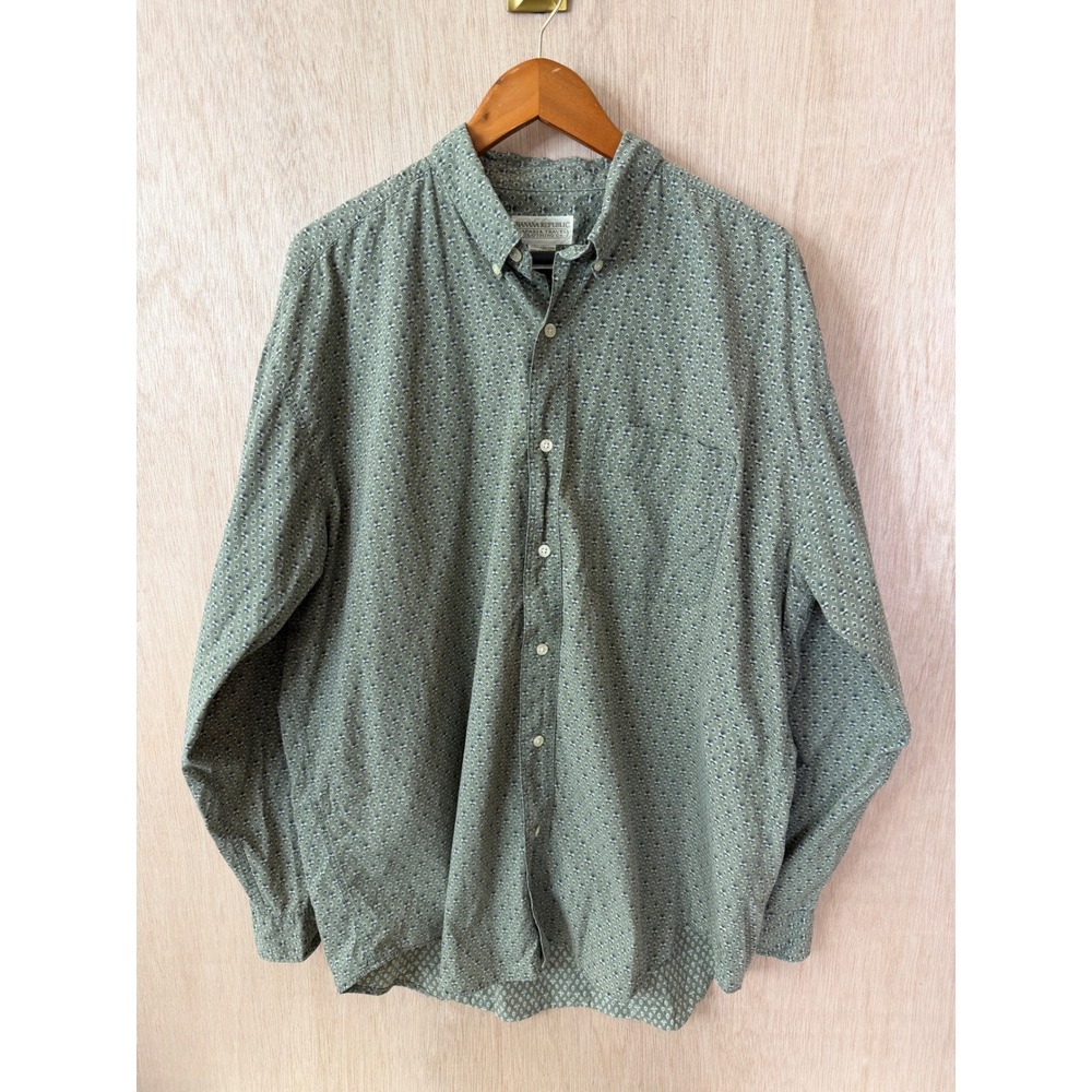 Vintage Banana Republic Safari & Travel Co Shirt XL Green Geometric Cotton XL
